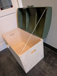 Houten Schatkist - Opbergkist - Blank/Legergroen Deksel nr. 4 (XL)