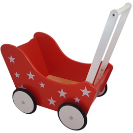 Poppenwagen Rood / Sterretjes