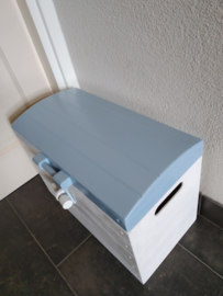 Houten Opbergkist - Schatkist - Herinneringskist - Kist  Wit/Blauw Nr. 2 (M)