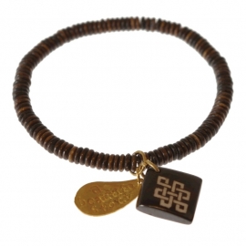 armband - Bone dark brown Buddha charm bracelet