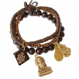 armband - Bone dark brown Buddha charm bracelet