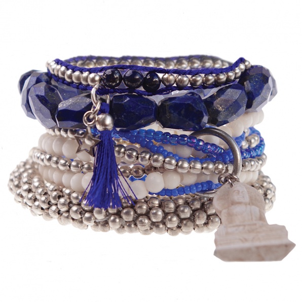 blauw zilveren armbandenset uit Nepal