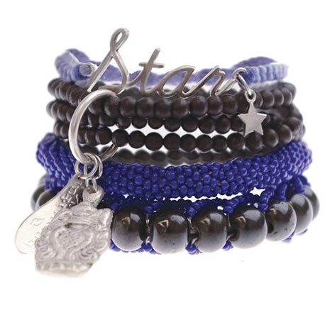 A Beautiful Story blauw zwart setje armbanden