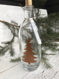 Fles I koper/goud kerstboom I wooden label Merry Christmas