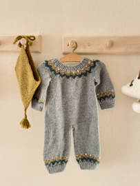 Miou Kids - Fair Isle Overall & hat & Vaida's booties - for 42/44 doll l.teal