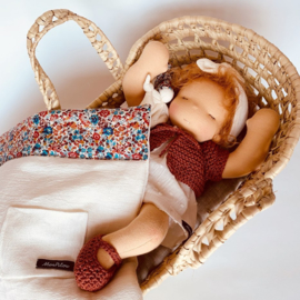 Petite Bébé - a 12''/30 cm tall  Waldorf Baby Doll in Mozes basket - Cinnamon