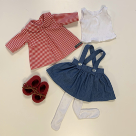 Clothing set -  jeans skirt/red gingham - for 16"/42 cm tall doll