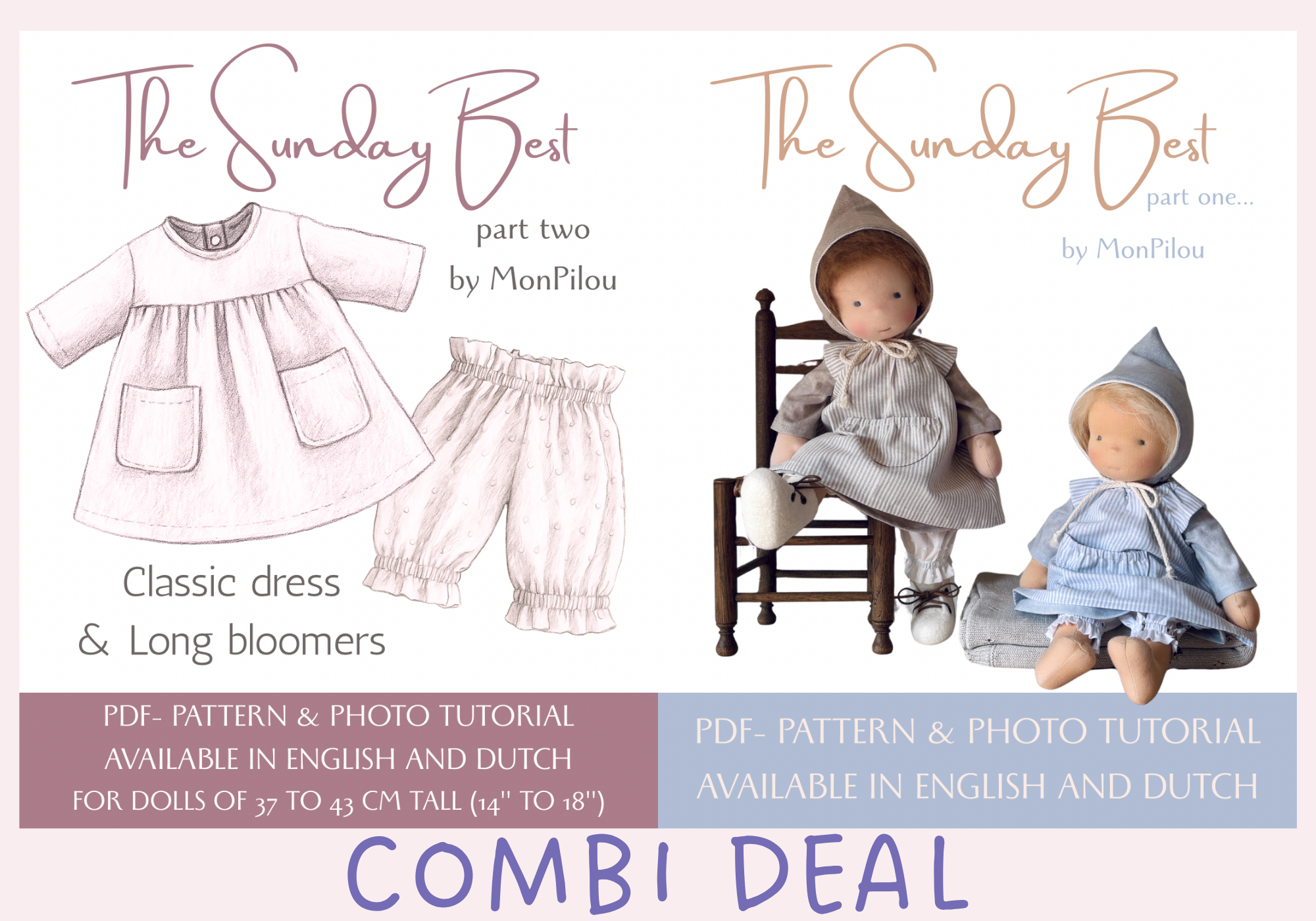 PDF pattern -The Sunday Best 1 & 2 - For Waldorf Dolls of 14" to 18"
