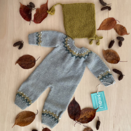 Miou Kids - Fair Isle Overall & hat - for 40/44 dolls (light teal)