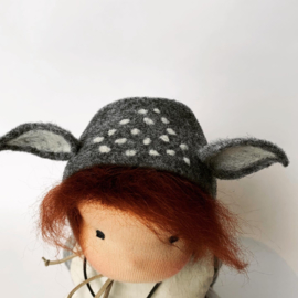 Deer Doll Grey - Red brown hair - a 14''/35 cm tall