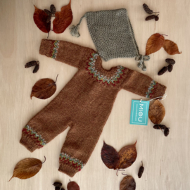 Miou Kids - Fair Isle Overall & hat - for 40/ 44  dolls (rust)