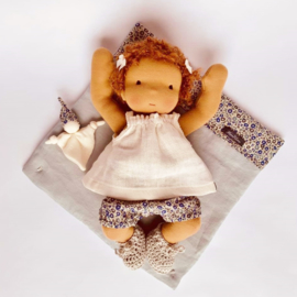 Petite Bébé - a 12''/30 cm tall  Waldorf Baby Doll in Mozes basket - Brown