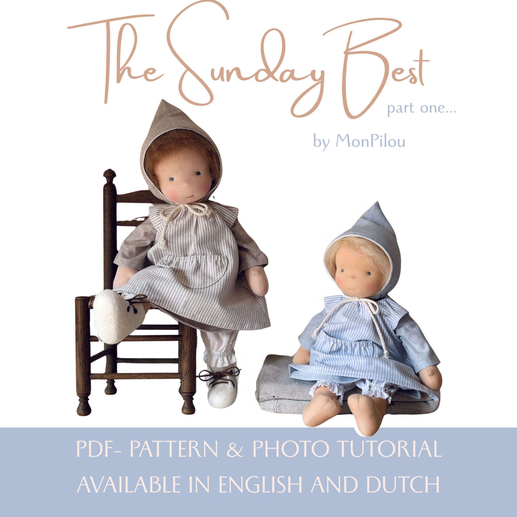 Pdf-patroon "The Sunday Best" voor Waldorf Poppen van 36 cm tot 42 cm