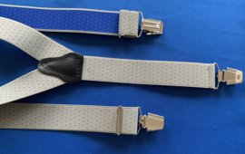 Heren bretels 3,5 cm 3 brede clips beige stip blauw