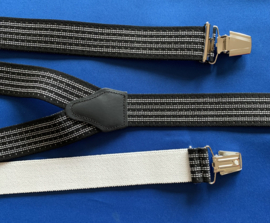 Heren bretels 3,5 cm breed 3 brede clips zwart streep wit