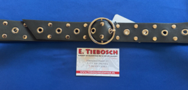 Dames riem 4 cm donker mos met gouden ringen 130 cm lang