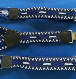 Heren bretels 4 cm breed 3 clips blauw/wit/kobalt