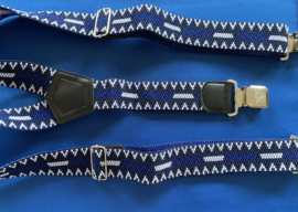 Heren bretels 4 cm breed 3 clips blauw/wit/kobalt