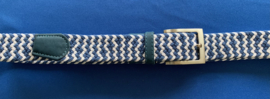 Elastische heren riem blauw/wit 110 cm lang 3,5 cm breed