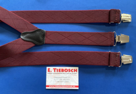 Heren bretels 3,5 cm breed 3 brede clips donker rood ruit