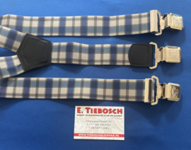 Heren bretels 4 cm breed 3 clips beige/blauw ruit