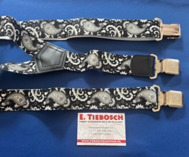 Heren bretels 4 cm breed 3 clip zwart/grijs/wit bedrukt