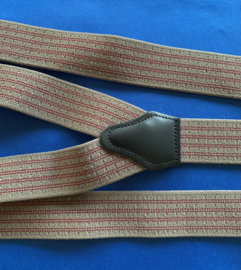 Heren bretels 3,5 cm breed 3 brede clips bruin/rood