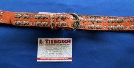Dames riem 3 cm oranje met studs 85 cm lang
