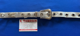 Dames riem 2,5 cm zilvergrijs met zilveren ringen 160 cm lang