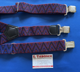 Heren bretels 4 cm breed 3 clips rood/blauw/kobalt zigzag
