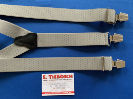 Heren bretels 3,5 cm 3 brede clips beige stip blauw