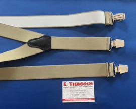 Heren bretels 3,5 cm breed 3 brede clips beige