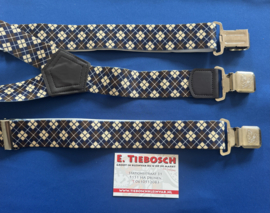 Heren bretels 4 cm breed 3 clips bruin/beige/blauw ruit