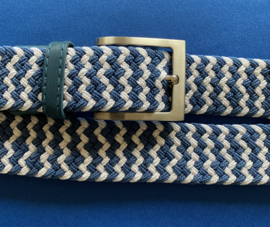 Elastische heren riem blauw/wit 110 cm lang 3,5 cm breed