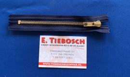 YKK broekrits goud donker blauw 15 cm