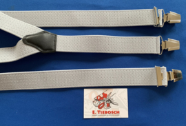 Heren bretels 3,5 cm breed 3 brede clips licht grijs met stippen