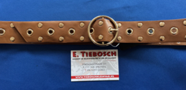 Dames riem 4 cm licht bruin met gouden ringen 130 cm lang