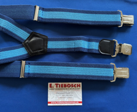 Heren bretels 4 cm breed 3 clips blauw/aqua streep