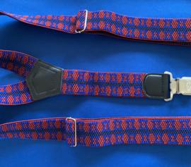 Heren bretels 4 cm breed 3 clips rood/blauw