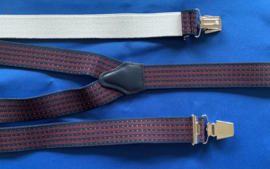 Heren bretels 3,5 cm breed 3 brede clips donkerblauw/rood