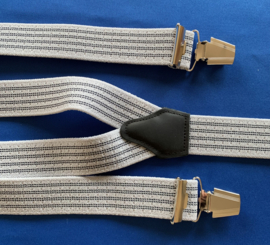 Heren bretels 3,5 cm breed 3 brede clips grijs/blauw