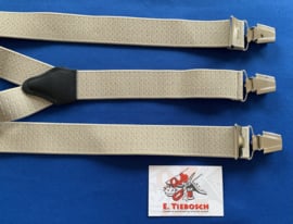 Heren bretels 3,5 cm breed 3 brede clips beige met stippen