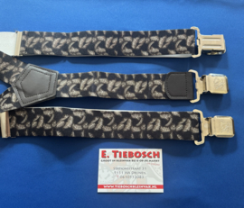 Heren bretels 4 cm breed 3 clips zwart bruine veertjes