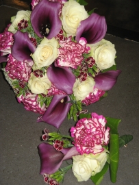 Bruidsboeket & corsage paars