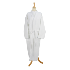 Bathrobe, Waffle, White, Size: XL, Kimono Design