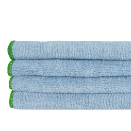 THL77 Mikrofiberhåndklæde Blå Med Grøn Kant 40x40cm - Treb Towels