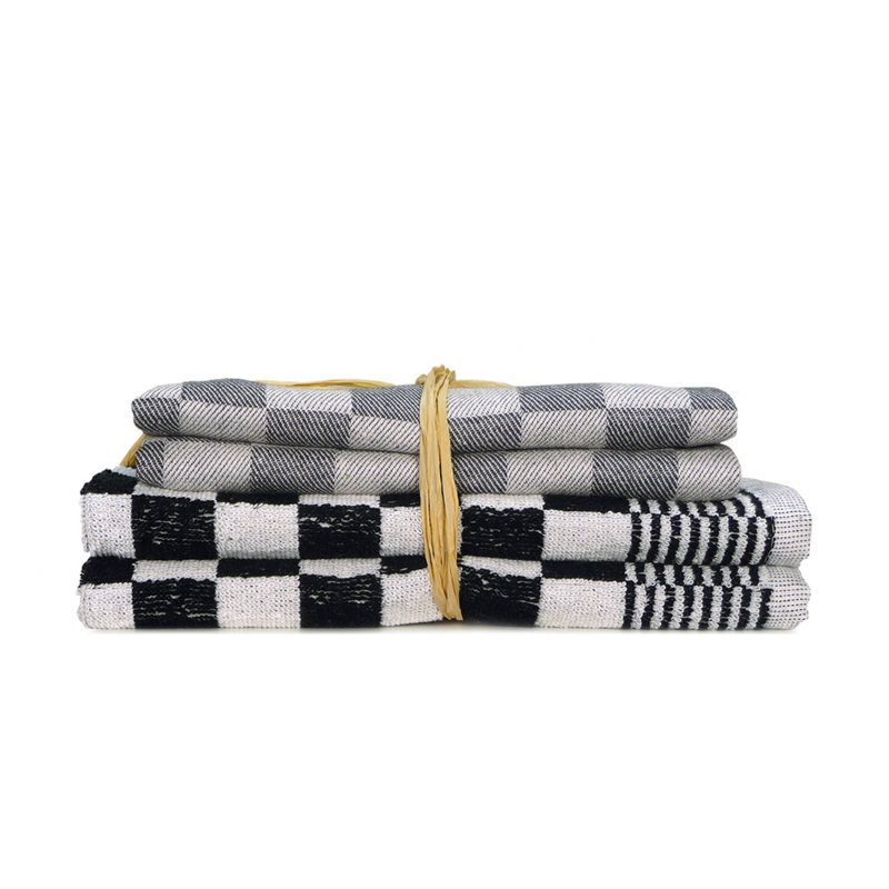 THL77 Køkkensæt Sort 2x Håndklæde 50x50cm + 2x Viskestykke 65x65cm - Treb Towels