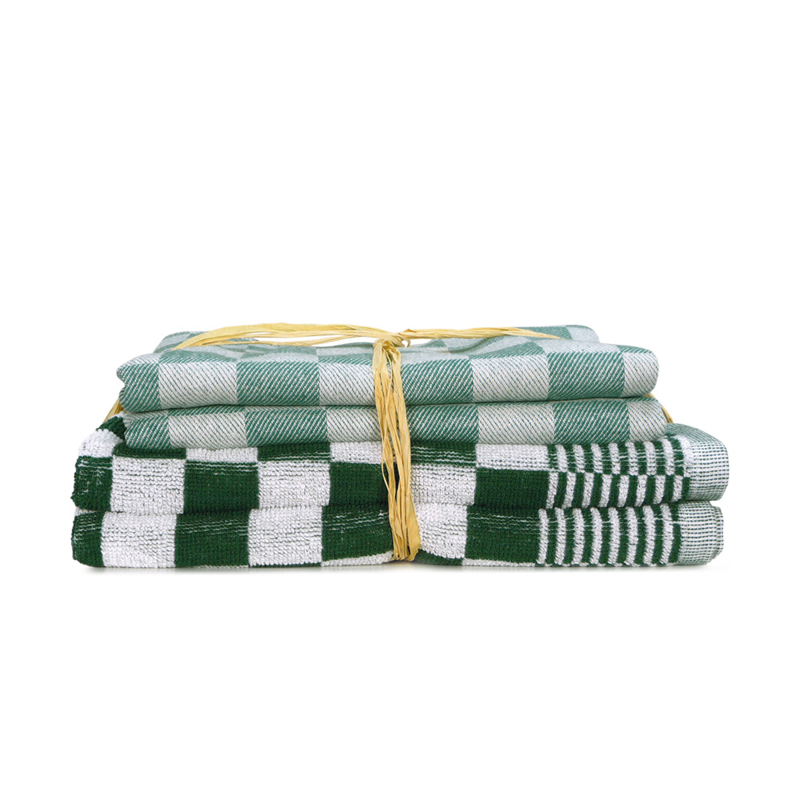 THL77 Køkkensæt grøn 2x Håndklæde 50x50cm + 2x Viskestykke 65x65cm - Treb Towels