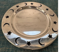 Kaarsen onderzetter Maan Ster 14 cm Zilver