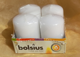 Stompkaarsje 6 x 4 cm 4 stuks wit Bolsius